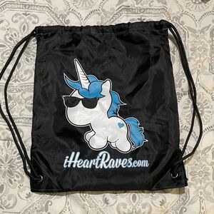 iHeartRaves Black and Blue Unicorn Drawstring Bag